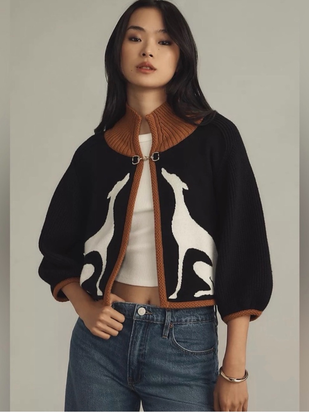 Anthropologie Maeve Dog Knit Cardigan Sweater Cape Greyhound Dogs Shrug XL NWT